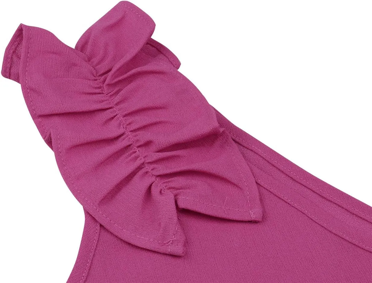 KUFV Womens Ruffles Shoulder V Neck Sleeveless Casual Summer Blouse Tunic Tank Tops