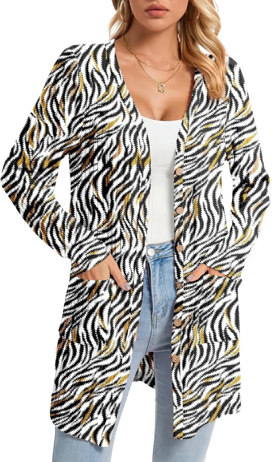 KUOTAI Womens Fall Fashion Lightweight Cardigan Long Sleeve Open Front Casual Knit Coat with Pockets