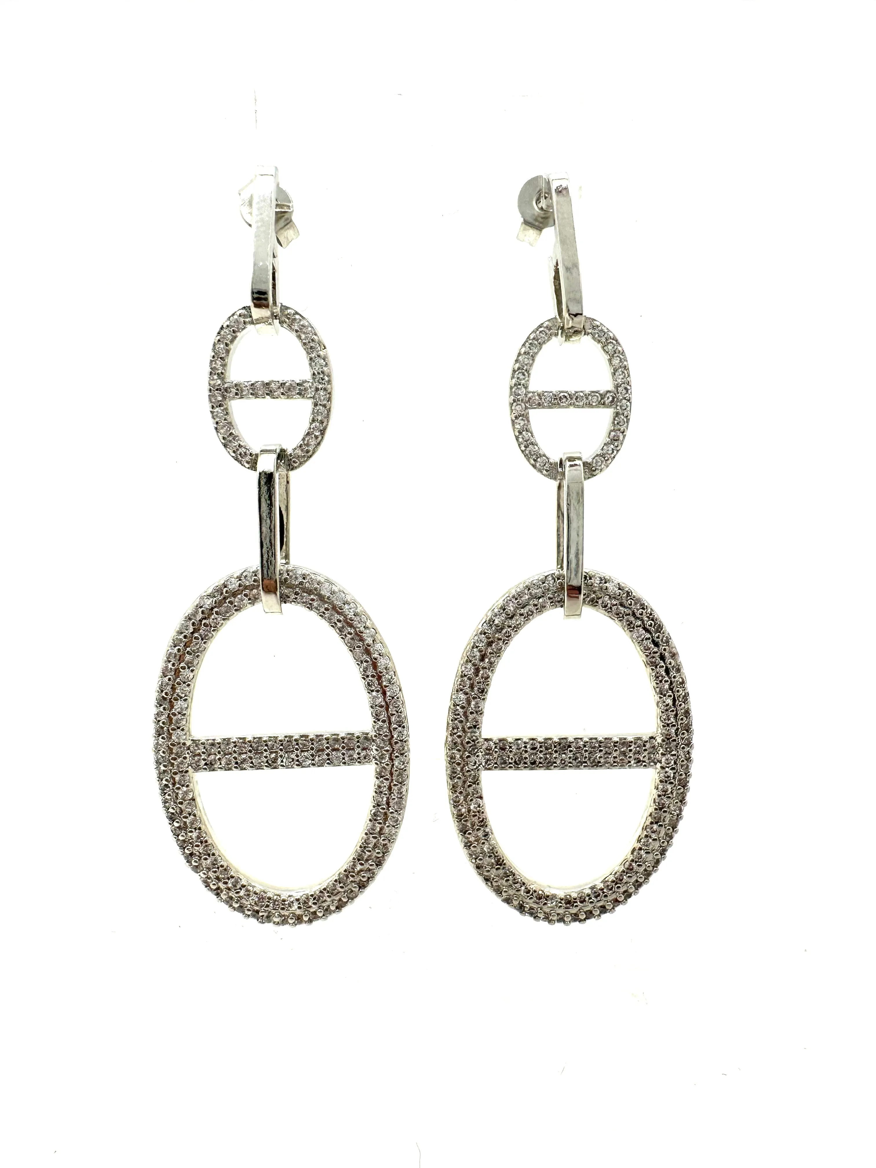 Large Link CZ Earrings