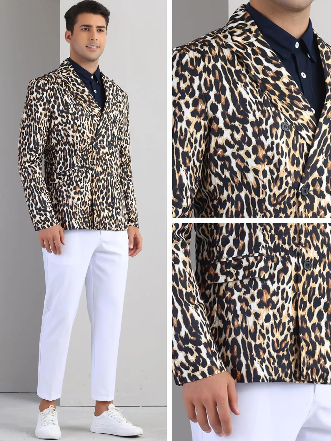 Lars Amadeus Animal Printed Blazer for Men's Festival Peak Lapel Double-Breasted Sport Coat Festival Suit Jacket