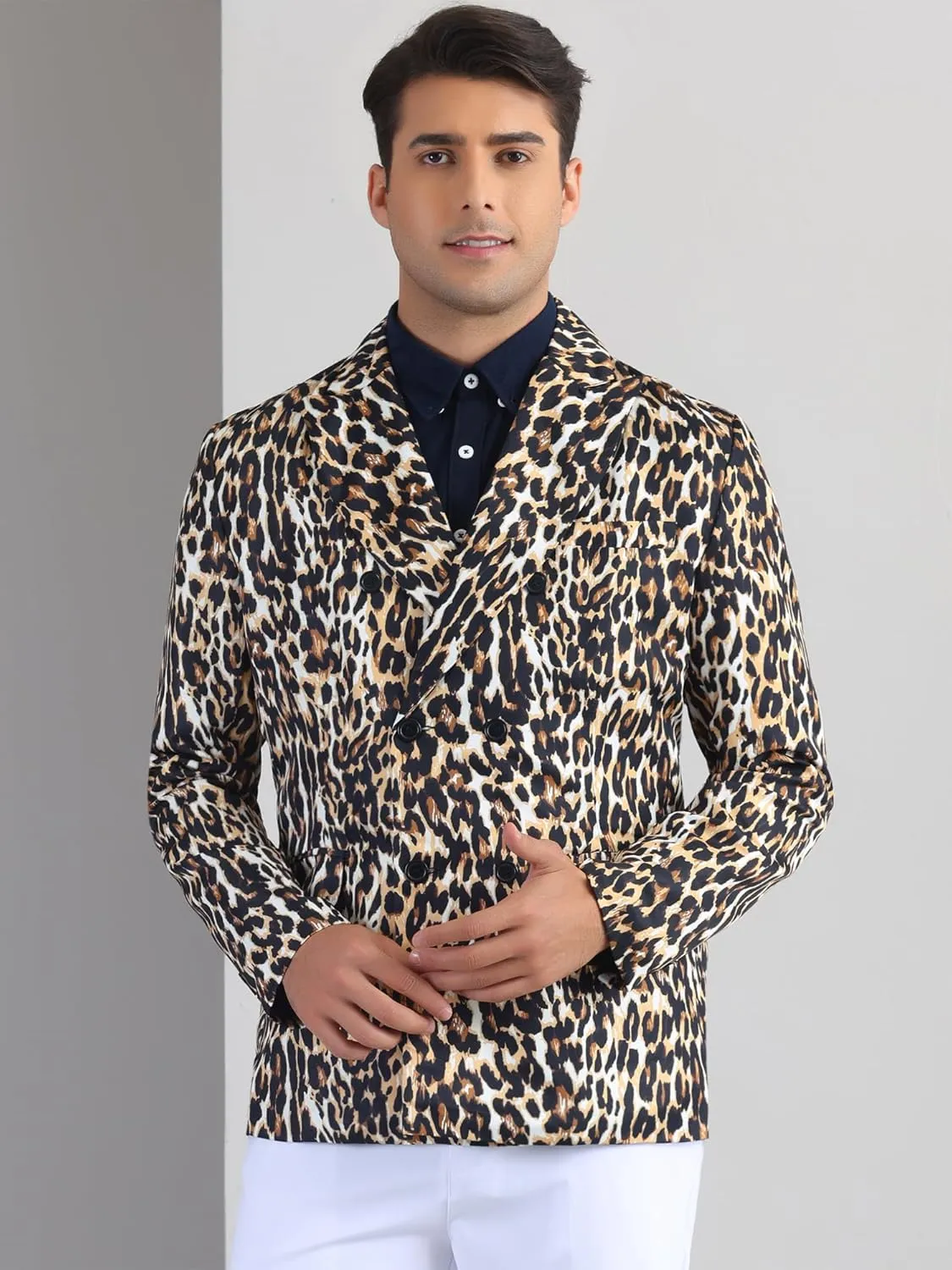 Lars Amadeus Animal Printed Blazer for Men's Festival Peak Lapel Double-Breasted Sport Coat Festival Suit Jacket