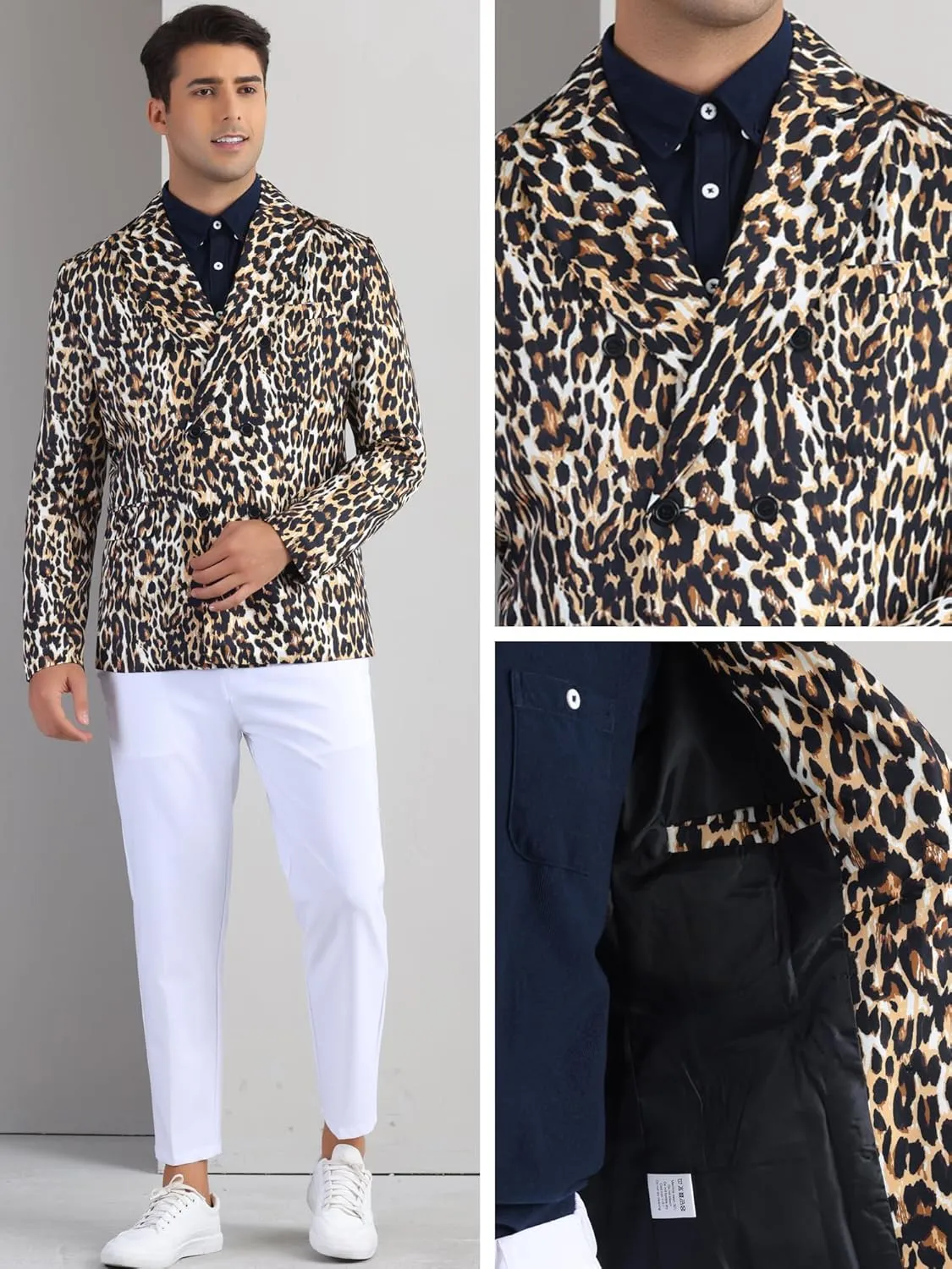 Lars Amadeus Animal Printed Blazer for Men's Festival Peak Lapel Double-Breasted Sport Coat Festival Suit Jacket