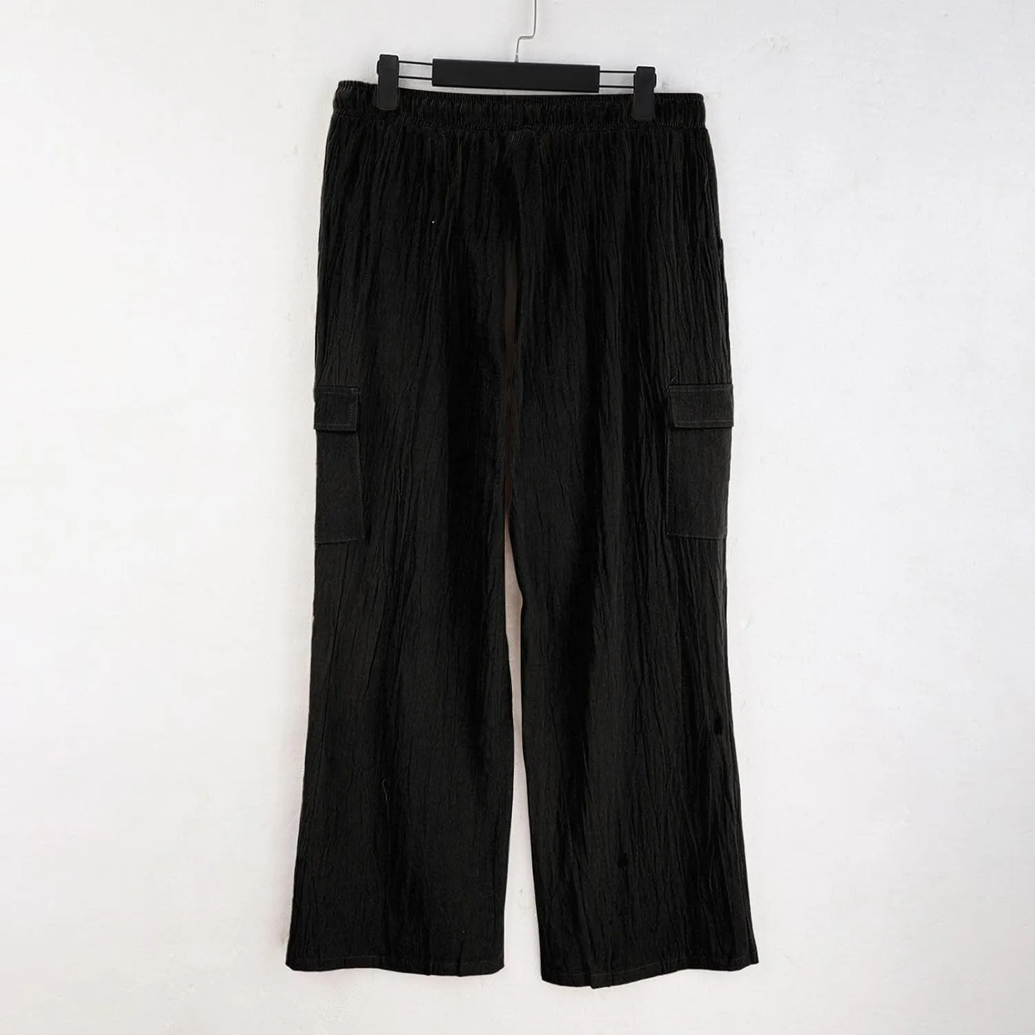 Linen Cargo Pants for Mens Casual Solid Color Drawstring Pants Lightweight Breathable Plain Outdoor Sweatpants with Pockets
