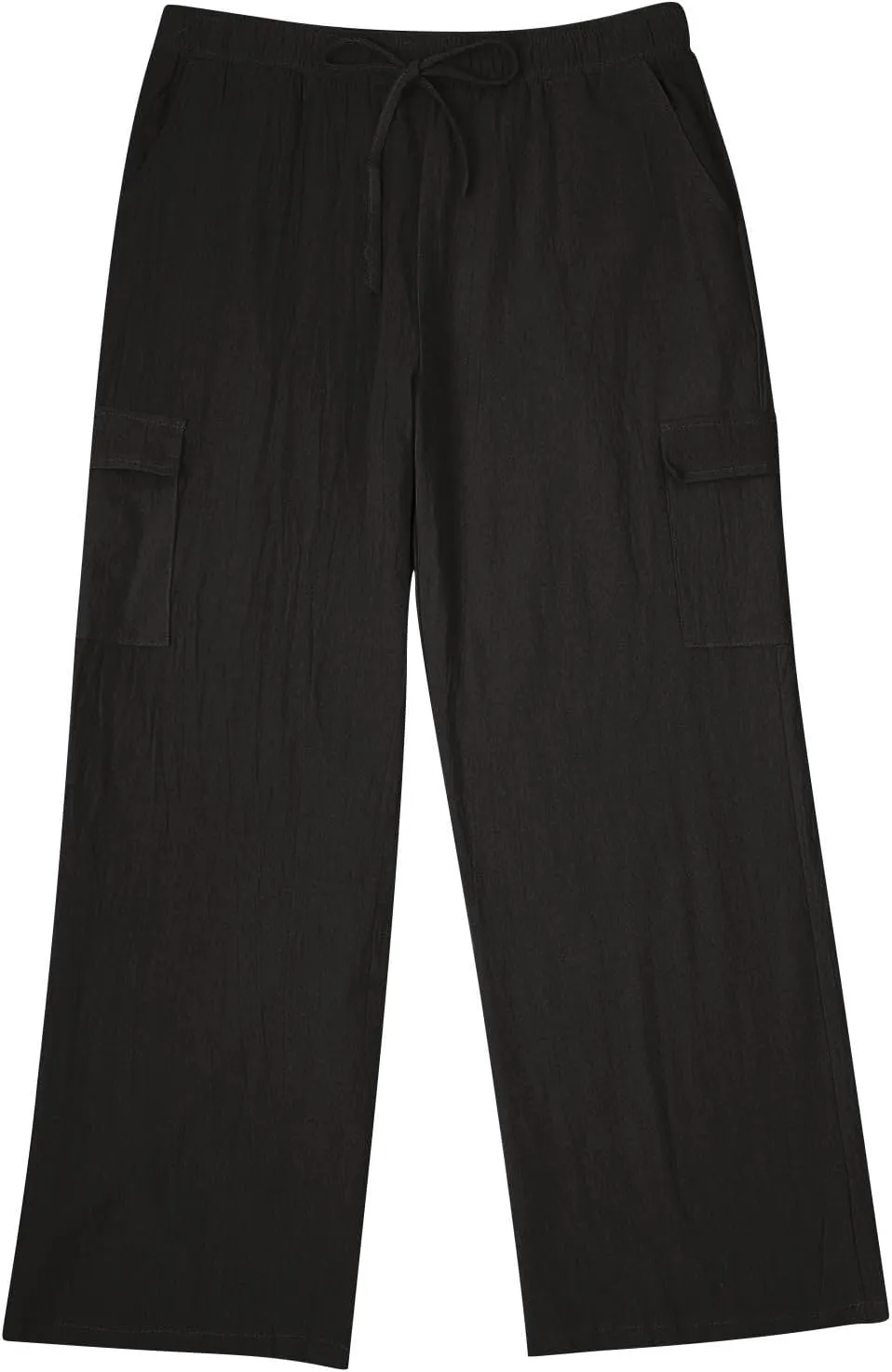 Linen Cargo Pants for Mens Casual Solid Color Drawstring Pants Lightweight Breathable Plain Outdoor Sweatpants with Pockets