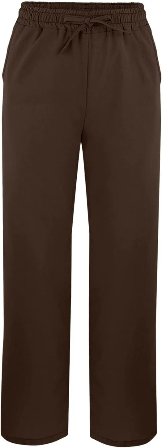 Linen Pants for Women 2025 Summer Drawstring Straight Leg Elastic Waist Lounge Trousers Casual Beach Pant with Split