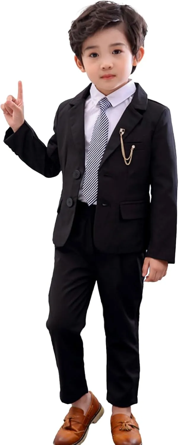 LOLANTA Boys Suit 2PCs Tuxedo Jacket Formal Wedding Ring Bearer Outfit, Birthday Proms Dinner Blazers
