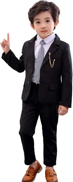 LOLANTA Boys Suit 2PCs Tuxedo Jacket Formal Wedding Ring Bearer Outfit, Birthday Proms Dinner Blazers