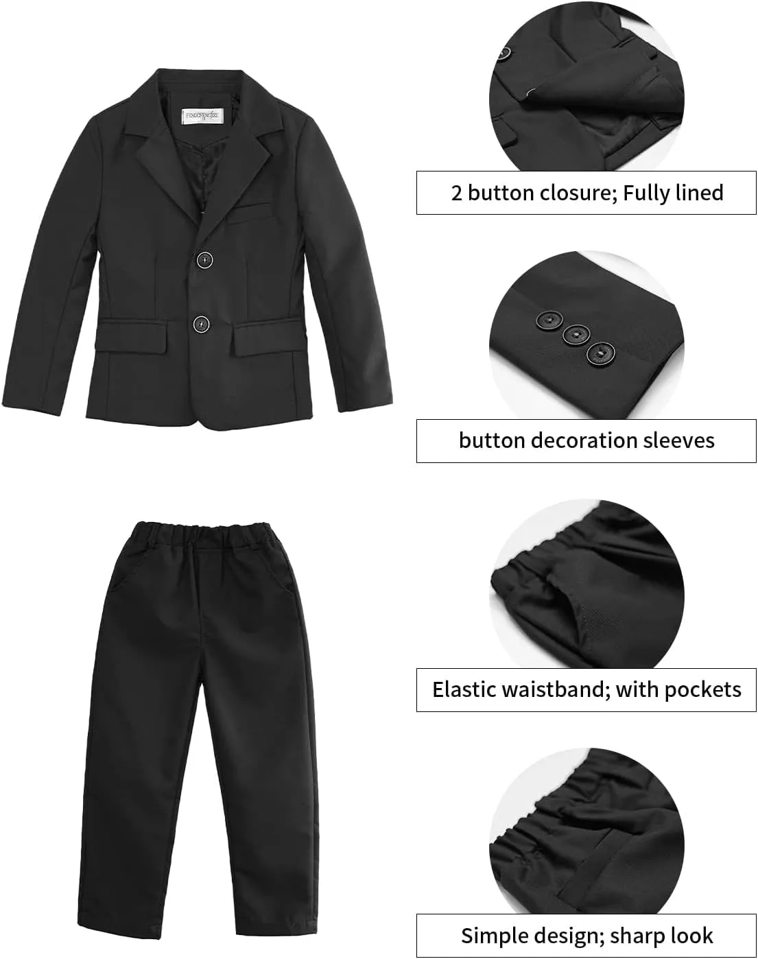 LOLANTA Boys Suit 2PCs Tuxedo Jacket Formal Wedding Ring Bearer Outfit, Birthday Proms Dinner Blazers