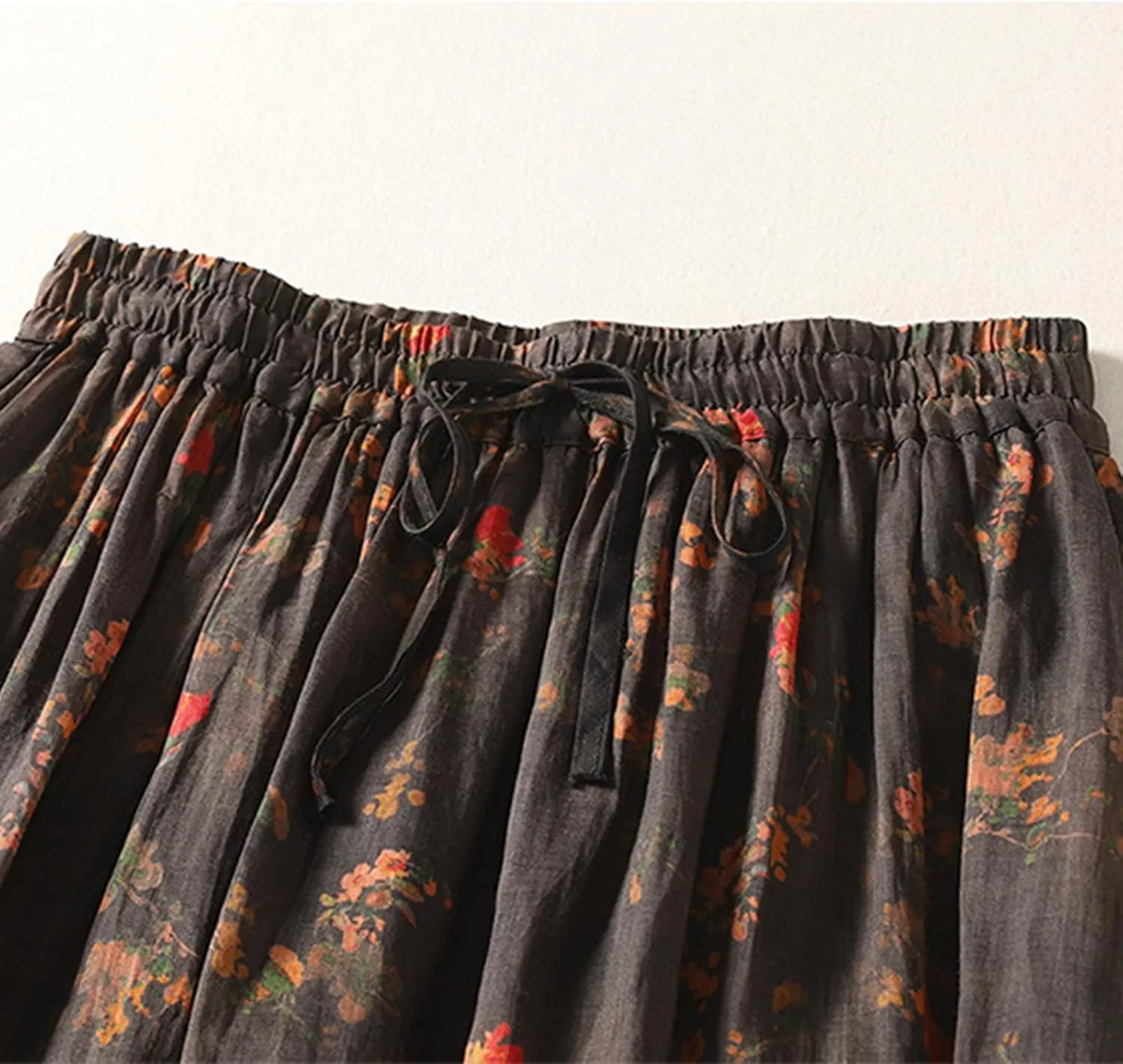 Long Flowy Skirts for Women Summer Cotton Linen High Waisted Elastic Pockets Double Layer Floral Maxi Vacation Outfits