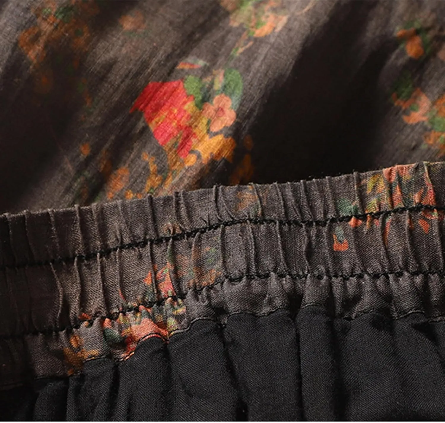 Long Flowy Skirts for Women Summer Cotton Linen High Waisted Elastic Pockets Double Layer Floral Maxi Vacation Outfits