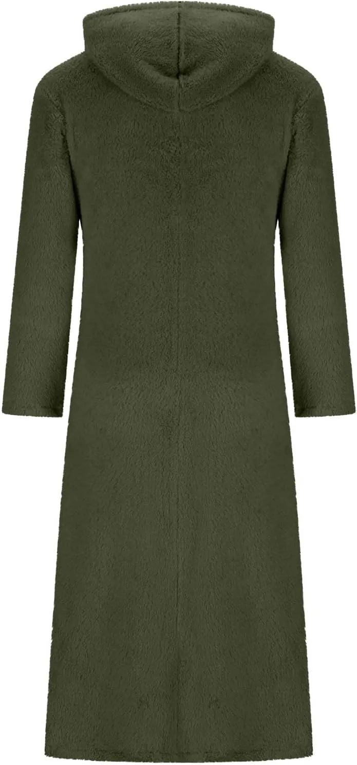 Long Sleeve Dress for Women 2024 Winter Warm Fluffy Fuzzy Hooded Dress Casual Plush Midi Dress Nightgown with Pockets
