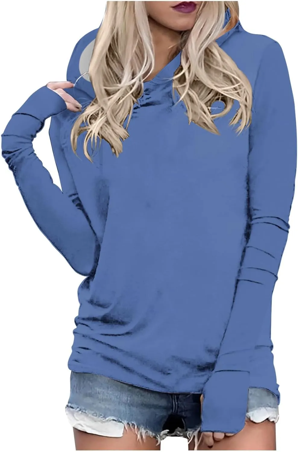 Long Sleeve Shirts for Women Comfy Baggy Oversized Pullover Tops with Thumb Holes Hoodies Solid Color Tunic Blouses