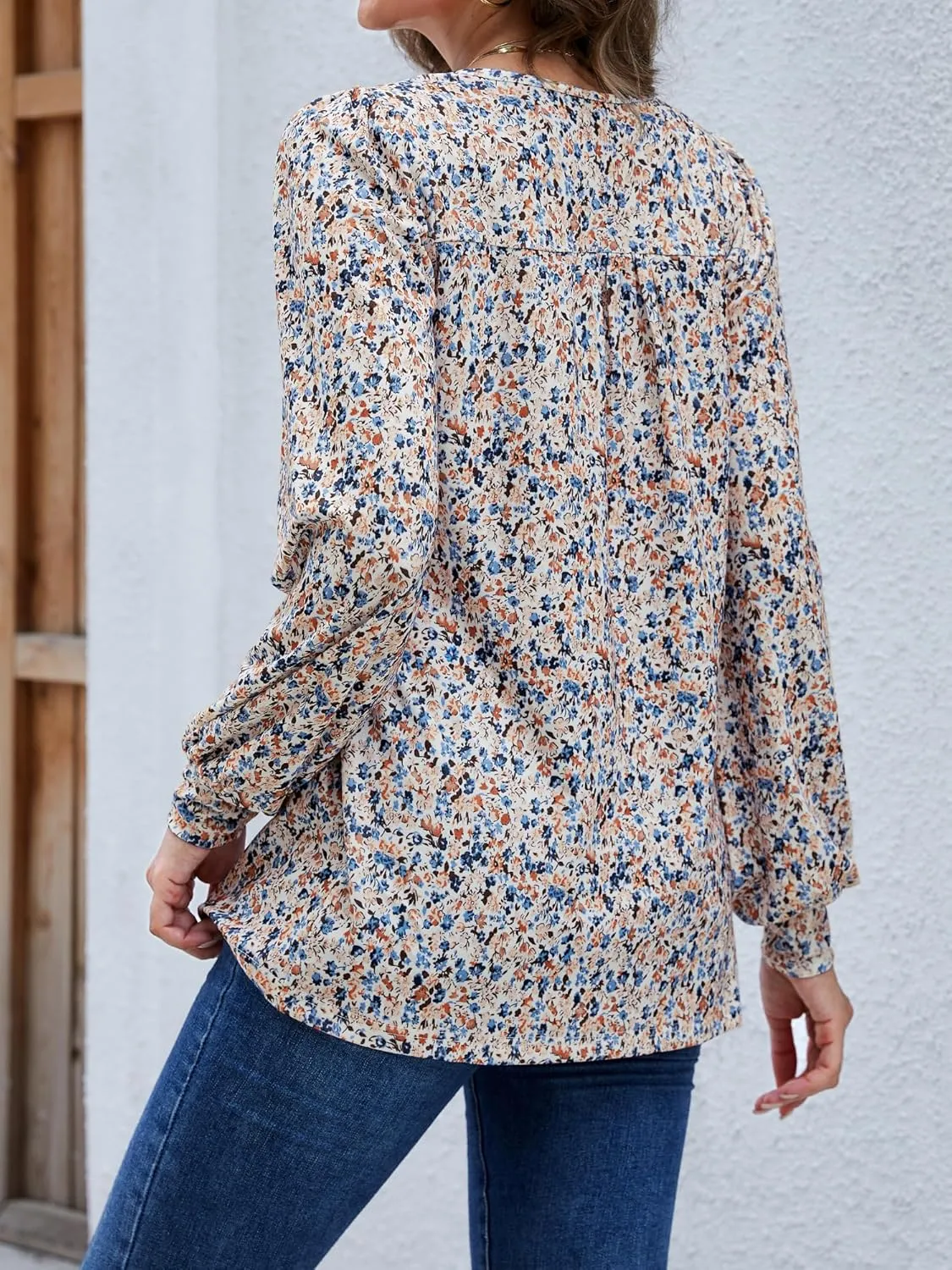 Long Sleeve Shirts For Women Fall Fashion 2025 Womens Tunic Tops Pleated Crew Neck Puff Sleeve Blouses Dressy Casual
