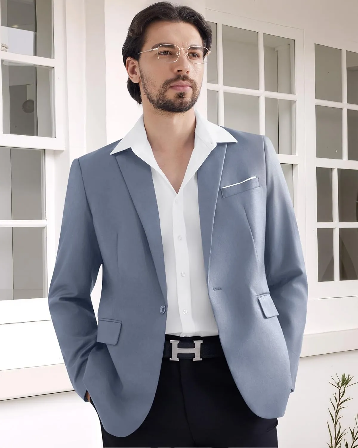 MAGE MALE Men's One Button Blazer Casual Solid Color Suit Jacket Slim Fit Lightweight Sport Coats Blazers