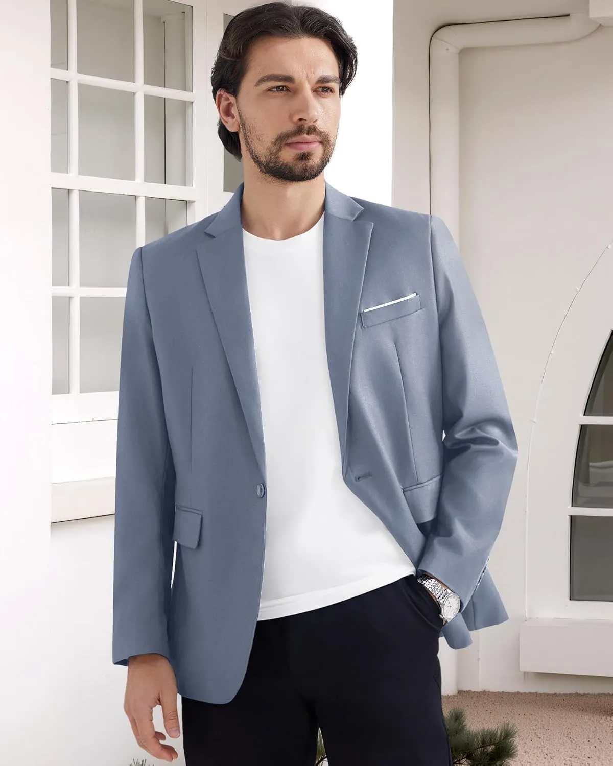 MAGE MALE Men's One Button Blazer Casual Solid Color Suit Jacket Slim Fit Lightweight Sport Coats Blazers