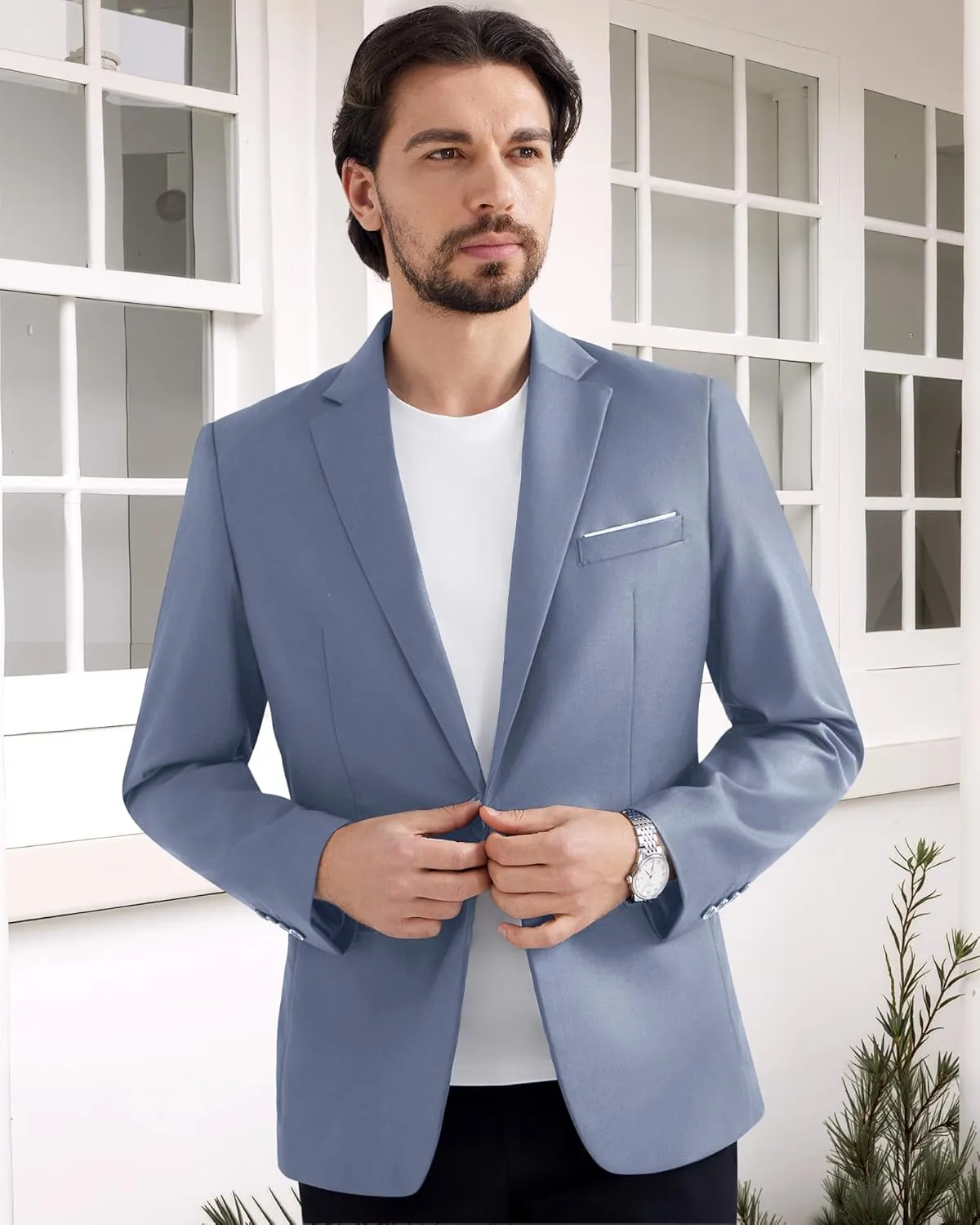 MAGE MALE Men's One Button Blazer Casual Solid Color Suit Jacket Slim Fit Lightweight Sport Coats Blazers