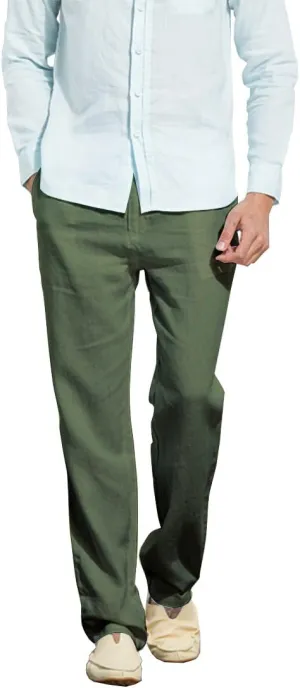 Manwan walk Mens Casual Beach Trousers Elastic Loose Fit Lightweight Linen Summer Pants K70