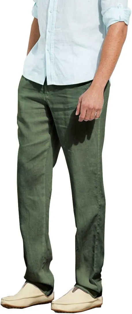 Manwan walk Mens Casual Beach Trousers Elastic Loose Fit Lightweight Linen Summer Pants K70