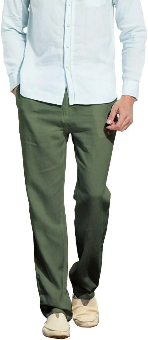 Manwan walk Mens Casual Beach Trousers Elastic Loose Fit Lightweight Linen Summer Pants K70