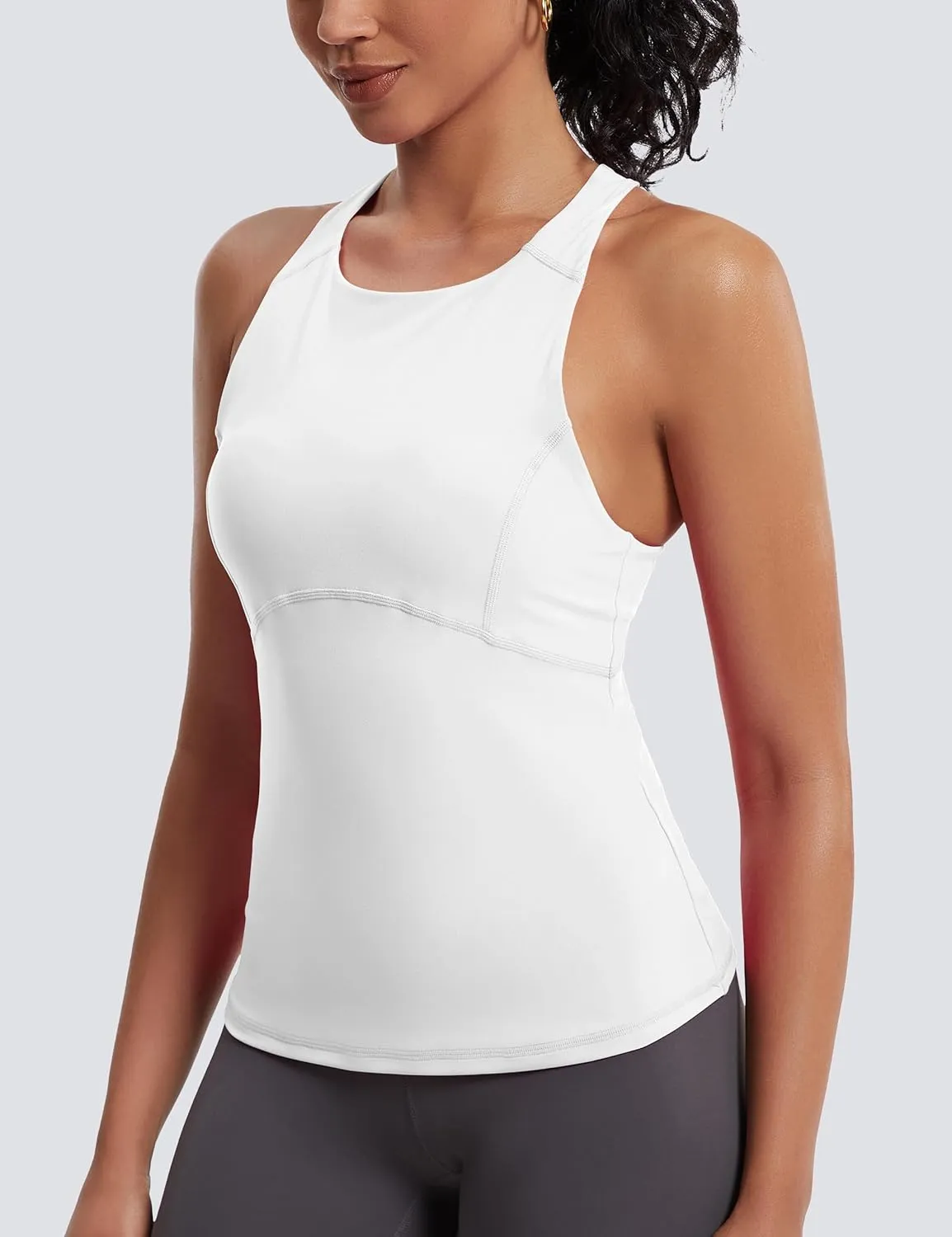 MathCat Womens Cross Back Workout Tank Tops-with Built in Bra, High Neck Athletic Yoga Gym Tank Tops