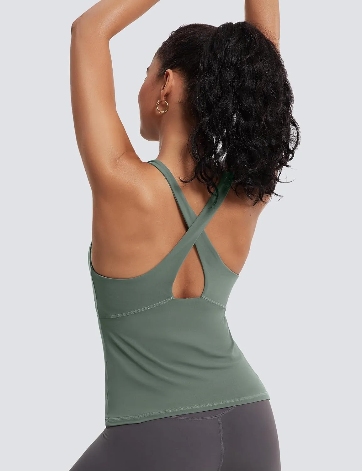 MathCat Womens Cross Back Workout Tank Tops-with Built in Bra, High Neck Athletic Yoga Gym Tank Tops