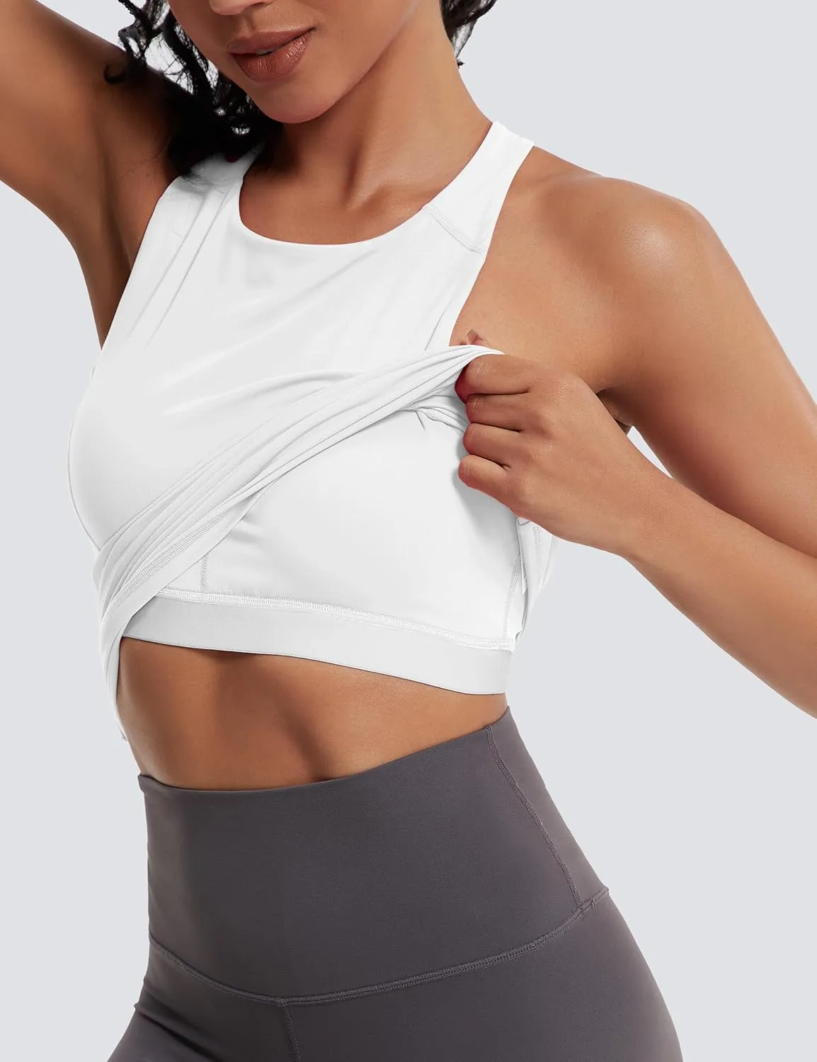 MathCat Womens Cross Back Workout Tank Tops-with Built in Bra, High Neck Athletic Yoga Gym Tank Tops