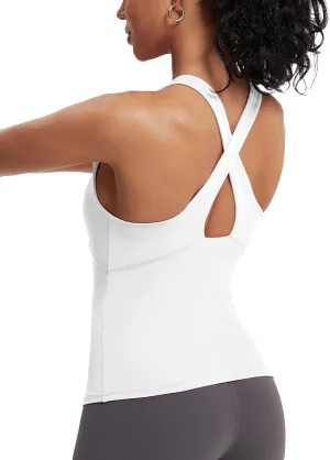 MathCat Womens Cross Back Workout Tank Tops-with Built in Bra, High Neck Athletic Yoga Gym Tank Tops