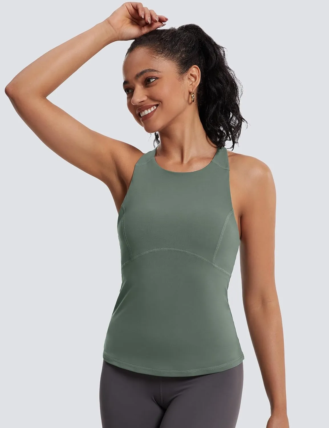 MathCat Womens Cross Back Workout Tank Tops-with Built in Bra, High Neck Athletic Yoga Gym Tank Tops