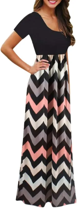 Maxi Dress for Women Plus Size Short Sleeve Loose Plain Casual Long Maxi Dresses Floral Empire Waist Dress with Pockets