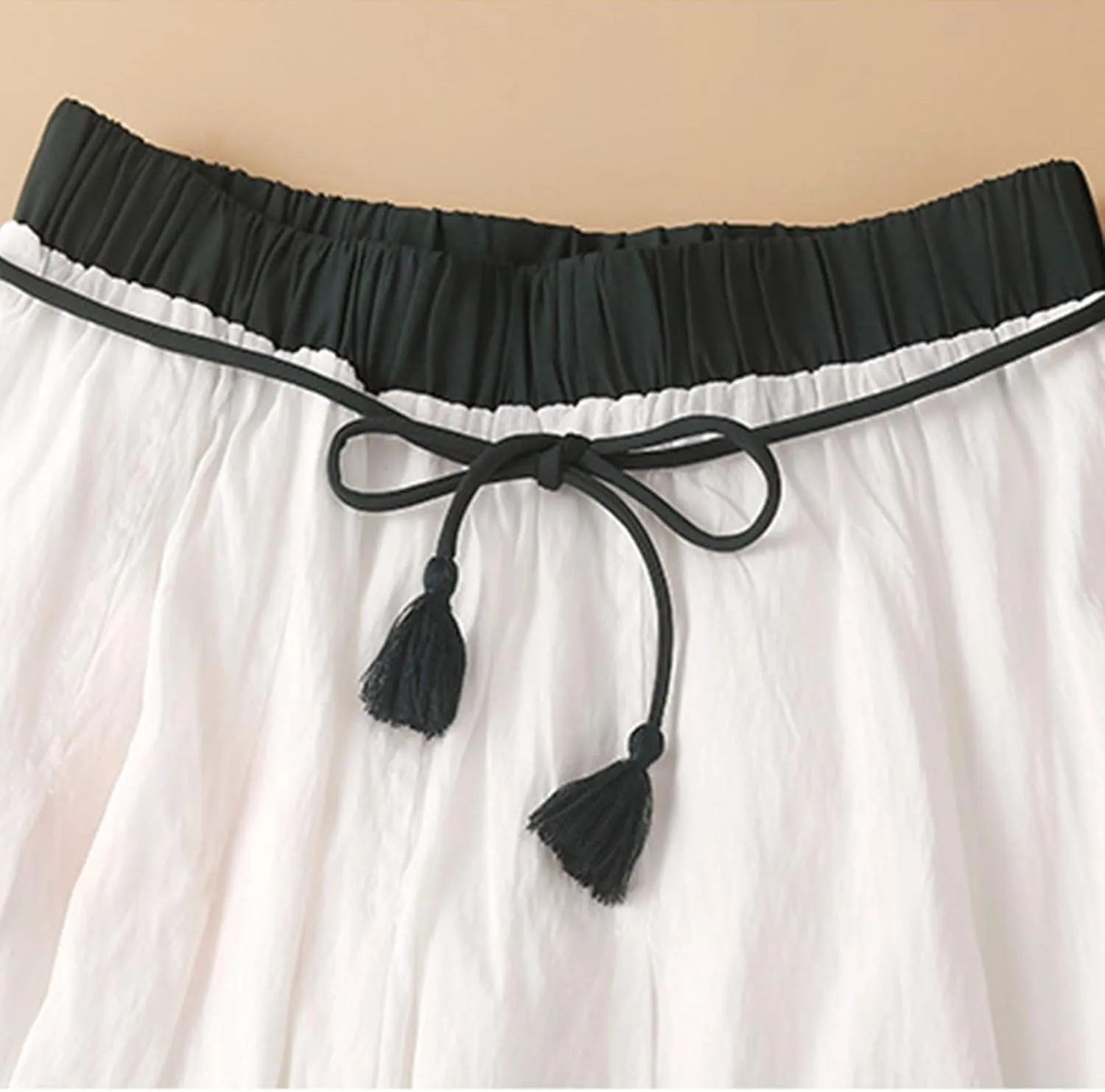 Maxi Skirts for Women Summer Linen High Waist Cotton Retro Double Layered Elastic Solid Flowy Casual Vacation Outfits