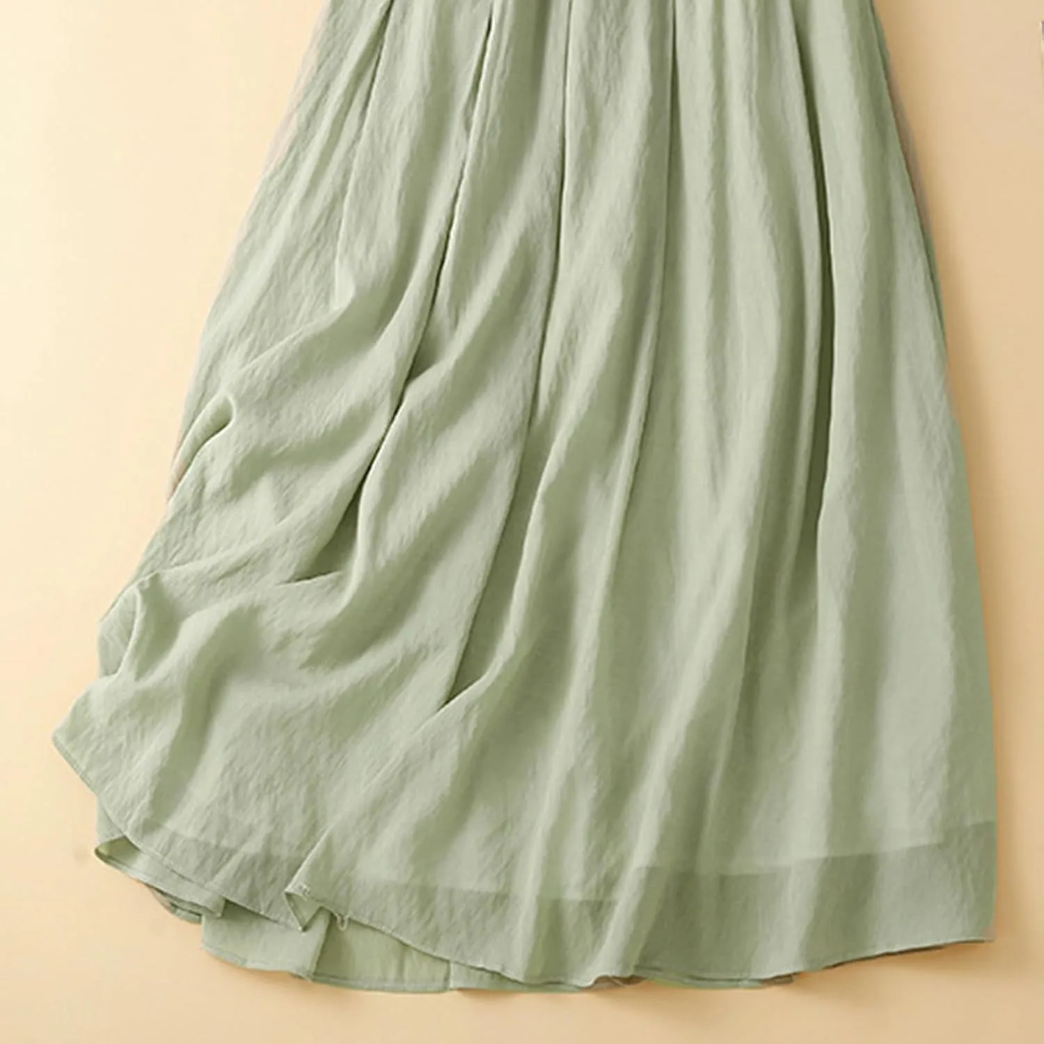 Maxi Skirts for Women Summer Linen High Waist Cotton Retro Double Layered Elastic Solid Flowy Casual Vacation Outfits