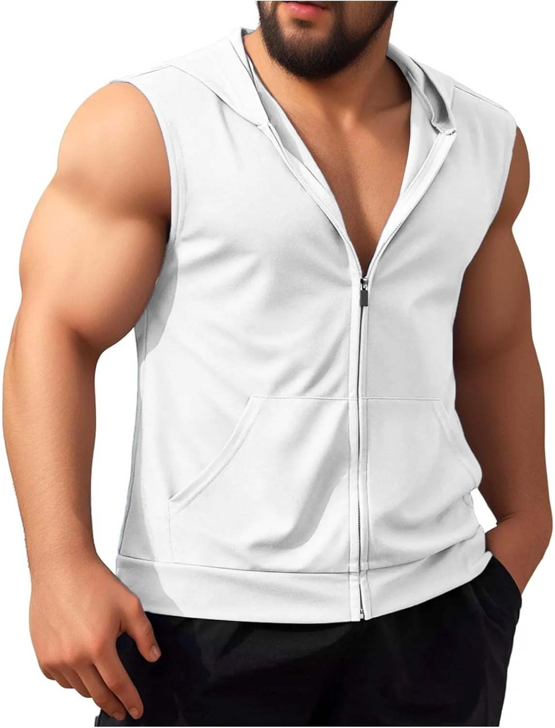 Men White Hooded Tank LED Light Up Sync Burning Man Rave Tops Night Club Show for Halloween Dance Party