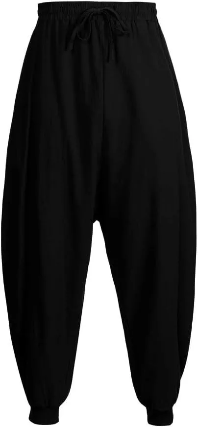 Mens Casual Harem Pants Loose Fit Elastic Wasit Lightweight Tapered Trousers Loose Drop Crotch Trendy Hippie Yoga Pants