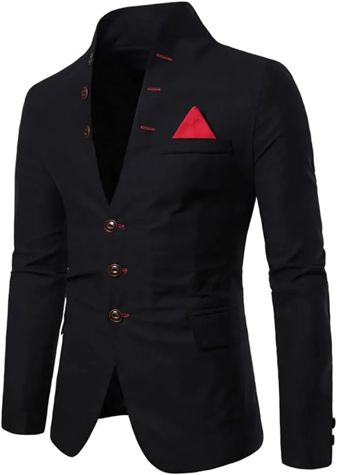 Mens Casual Solid Color Blazer Multi-Buttons Slim Fit Sports Coat for Wedding