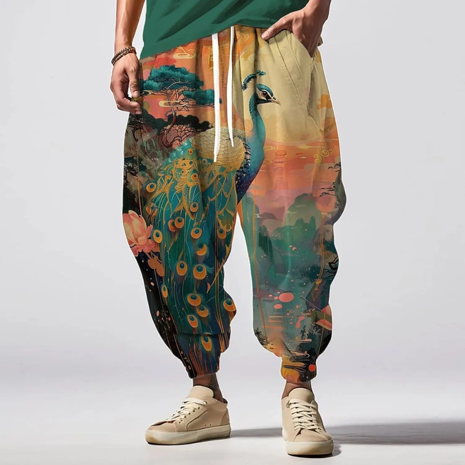 Men's Cotton Harem Yoga Baggy Pants Feel Casual Sweatpants Fashion Solid Color Oversized Tapered Pants Baggy Linen