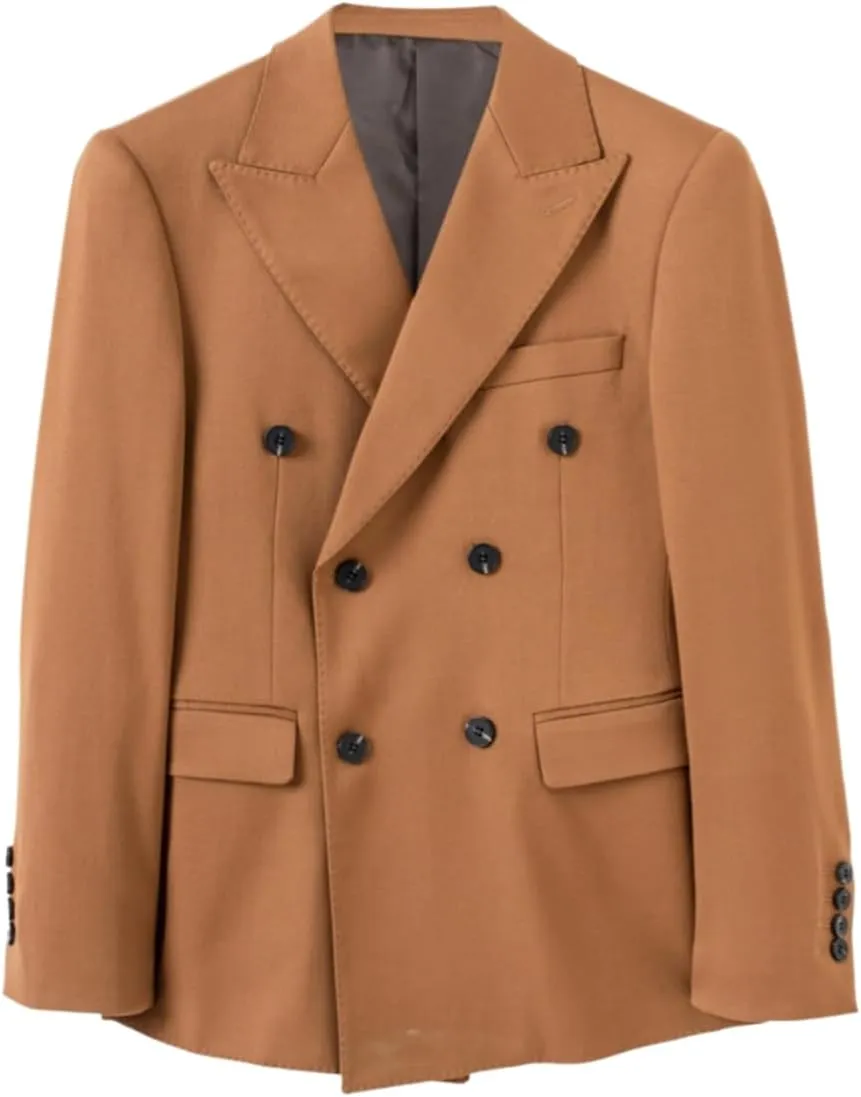 Men's Double-Breasted Blazer Daily Slim Solid Color Office Formal Commuter Suit Jacket