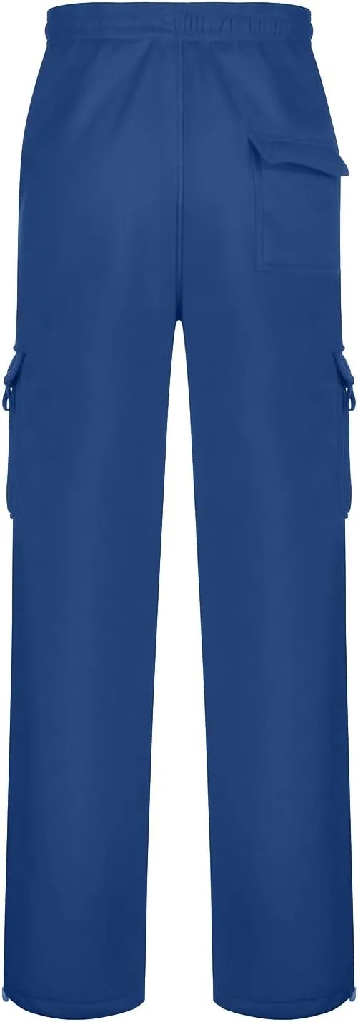 Mens Heavyweight Fleece Cargo Relaxed Fit Stretch Sweatpants Joggers with Pockets Fashion Sport Baggy Pants Trousers