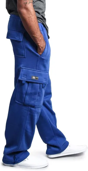 Mens Heavyweight Fleece Cargo Relaxed Fit Stretch Sweatpants Joggers with Pockets Fashion Sport Baggy Pants Trousers