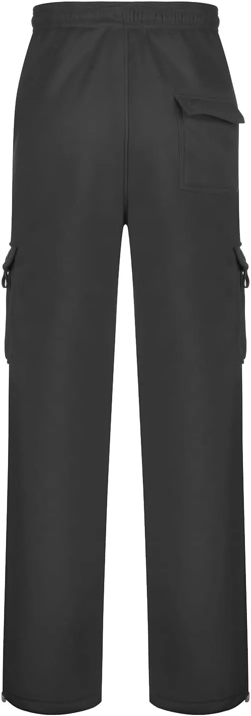 Mens Heavyweight Fleece Cargo Relaxed Fit Stretch Sweatpants Joggers with Pockets Fashion Sport Baggy Pants Trousers