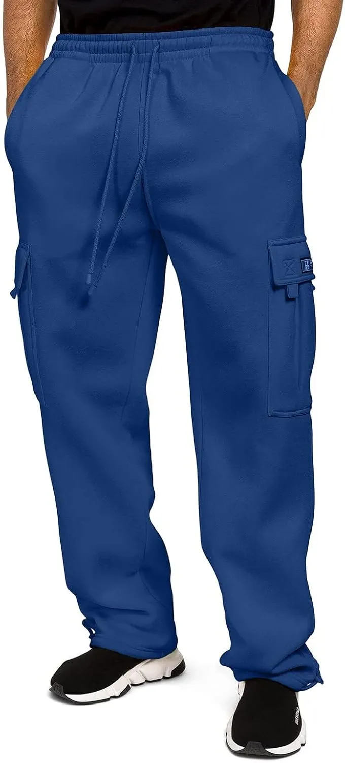 Mens Heavyweight Fleece Cargo Relaxed Fit Stretch Sweatpants Joggers with Pockets Fashion Sport Baggy Pants Trousers