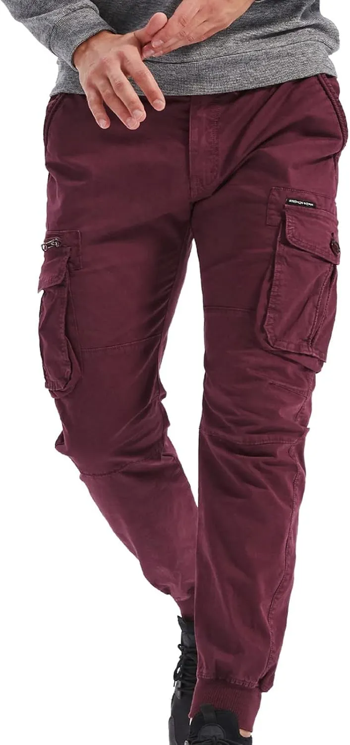 Mens Linen Pants Drawstring Buckle Zipper Cargo Pants Multi Pockets Solid Beam Feet Athletic Sweatpants Outdoor