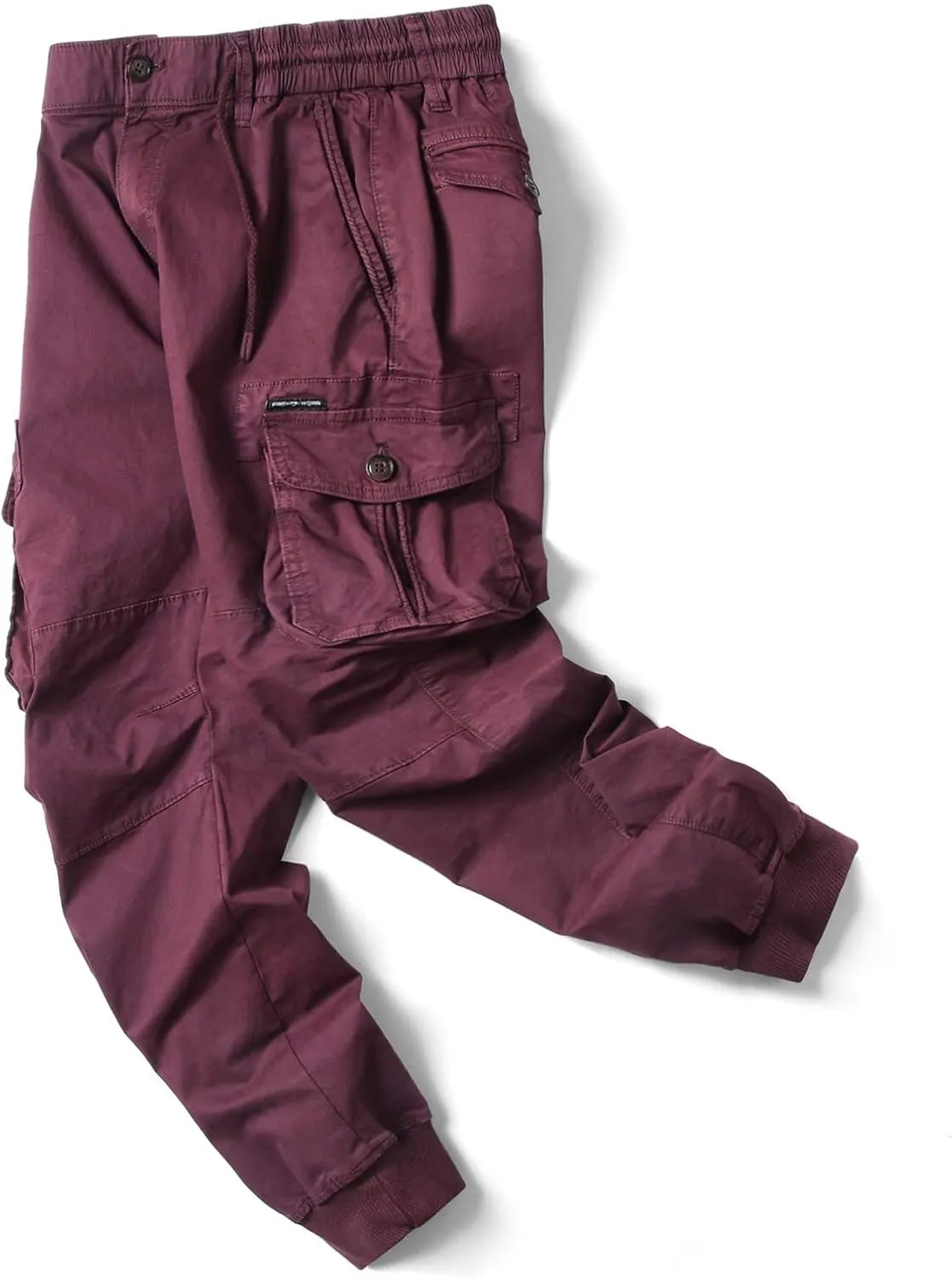 Mens Linen Pants Drawstring Buckle Zipper Cargo Pants Multi Pockets Solid Beam Feet Athletic Sweatpants Outdoor