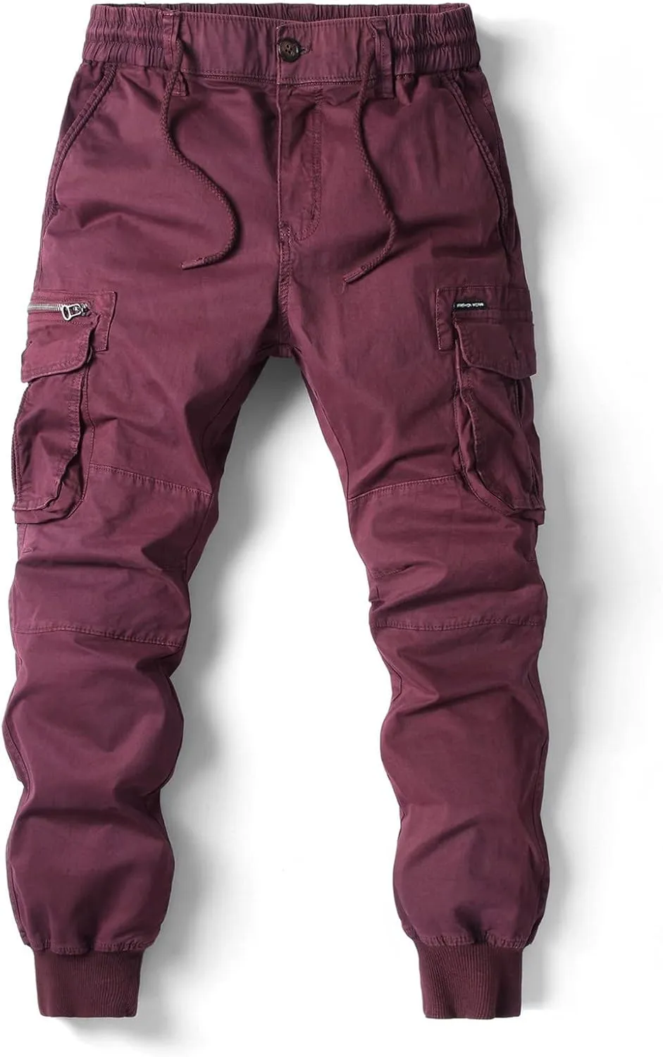 Mens Linen Pants Drawstring Buckle Zipper Cargo Pants Multi Pockets Solid Beam Feet Athletic Sweatpants Outdoor
