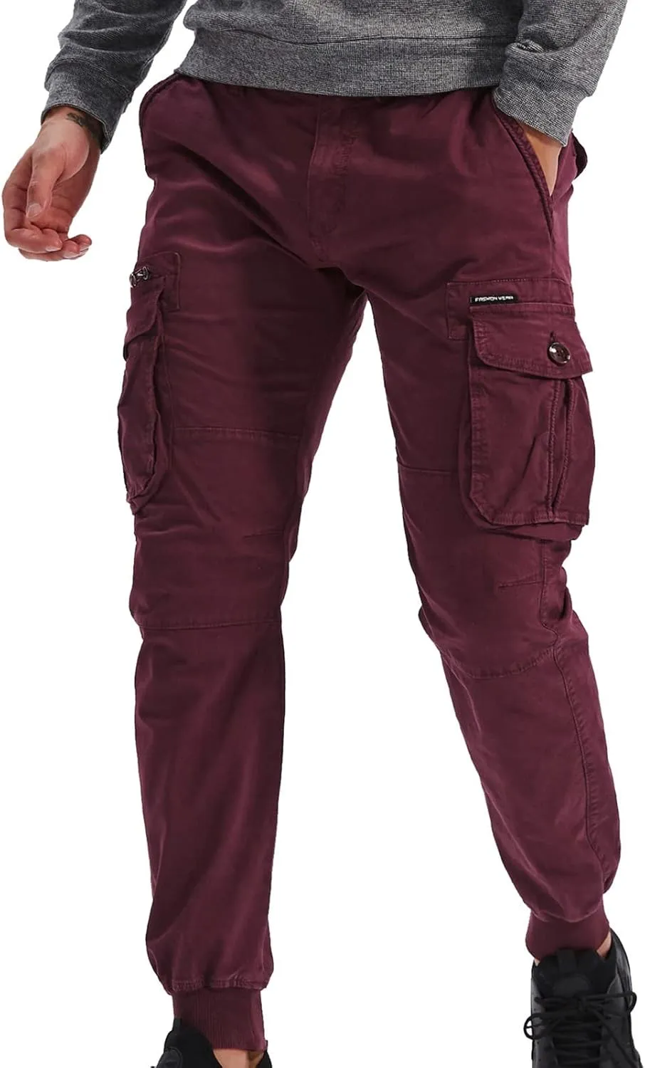 Mens Linen Pants Drawstring Buckle Zipper Cargo Pants Multi Pockets Solid Beam Feet Athletic Sweatpants Outdoor