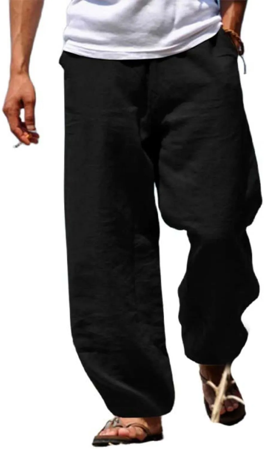 Men's Linen Pants Loose Fit Yoga Beach Pants Slim Fit Capri Trousers with Elastic Waist for Casual Summer Wear