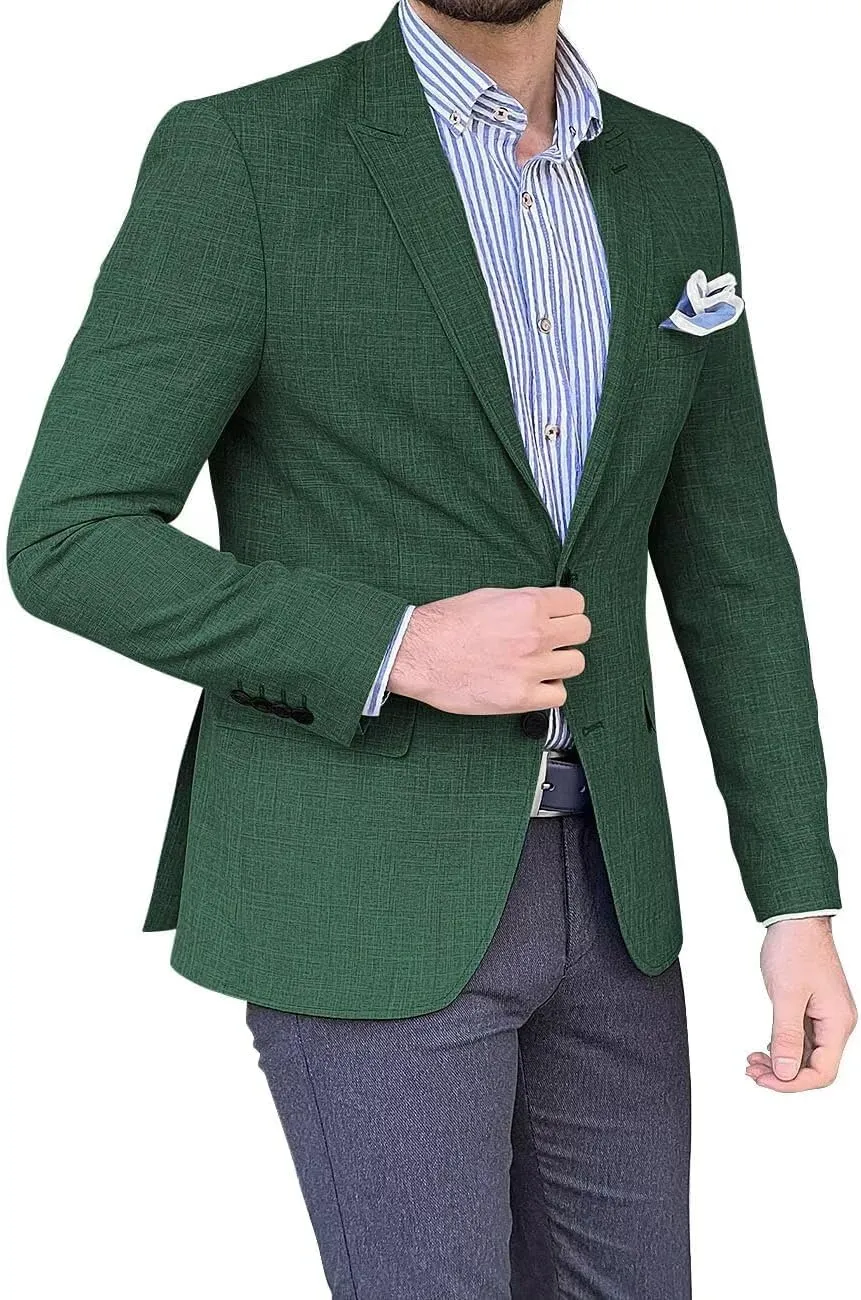 Mens Linen Suit Jackets Casual Two Button Slim Fit Blazers Suit Sport Coats for Wedding Prom Party