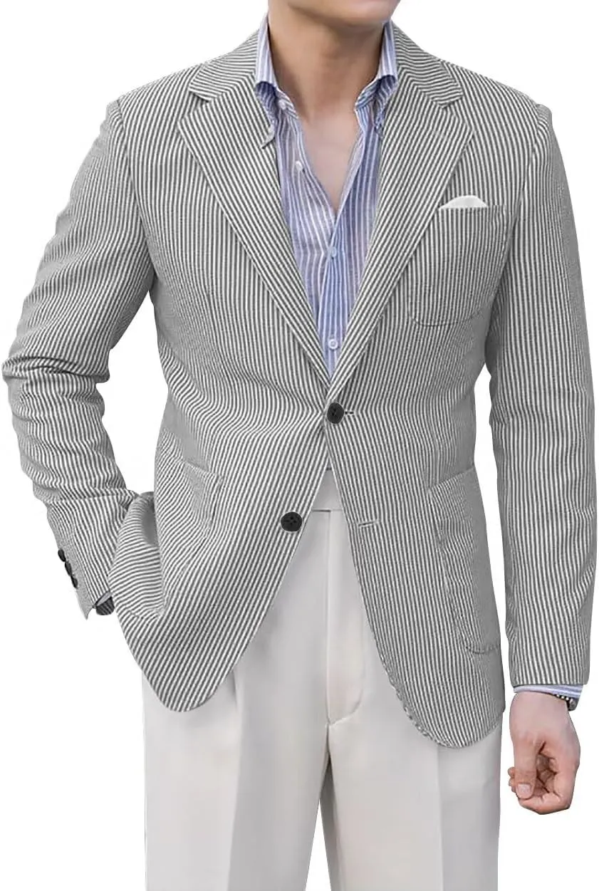 Mens Seersucker Suit Blazer for Men Casual Seersucker Suits for Men Lightweight Summer Seersucker Blazers for Wedding
