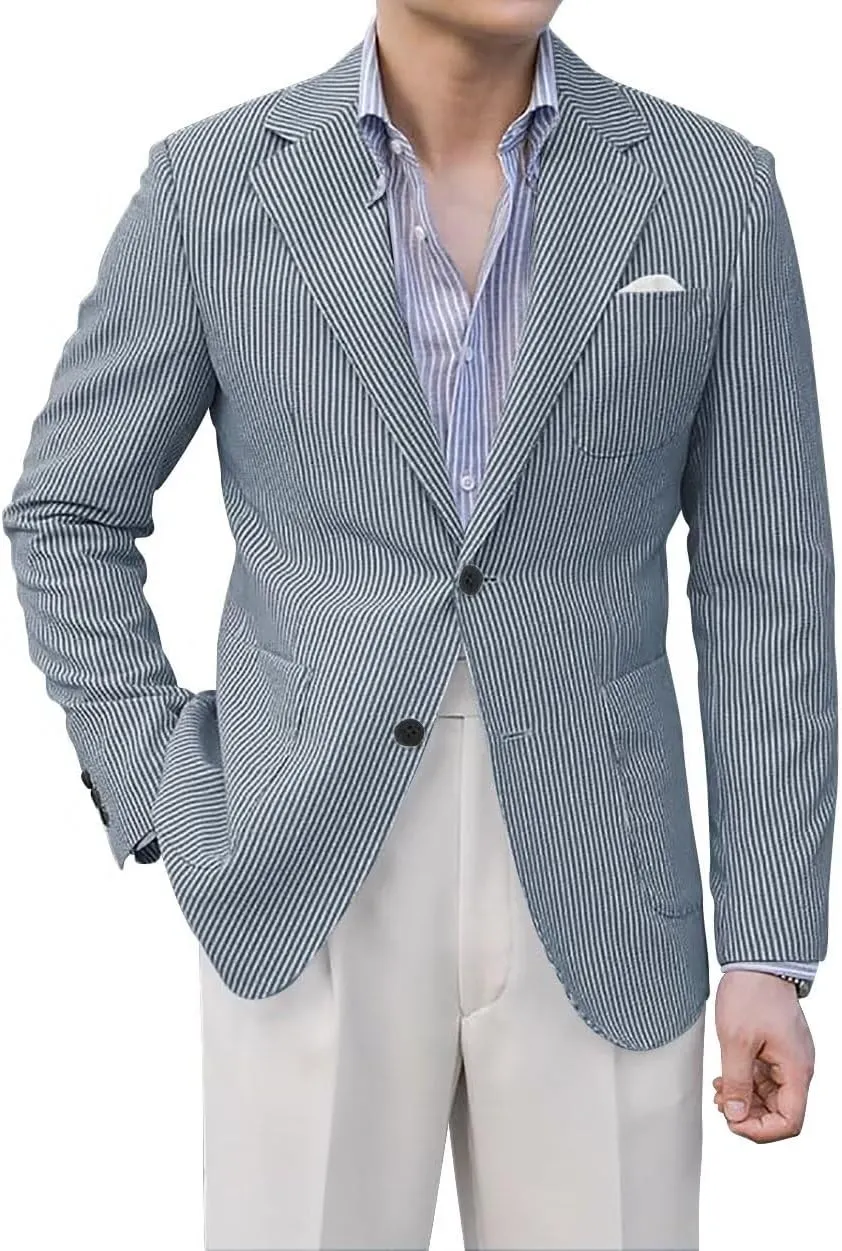 Mens Seersucker Suit Blazer for Men Casual Seersucker Suits for Men Lightweight Summer Seersucker Blazers for Wedding