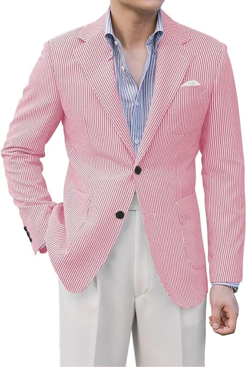 Mens Seersucker Suit Blazer for Men Casual Seersucker Suits for Men Lightweight Summer Seersucker Blazers for Wedding
