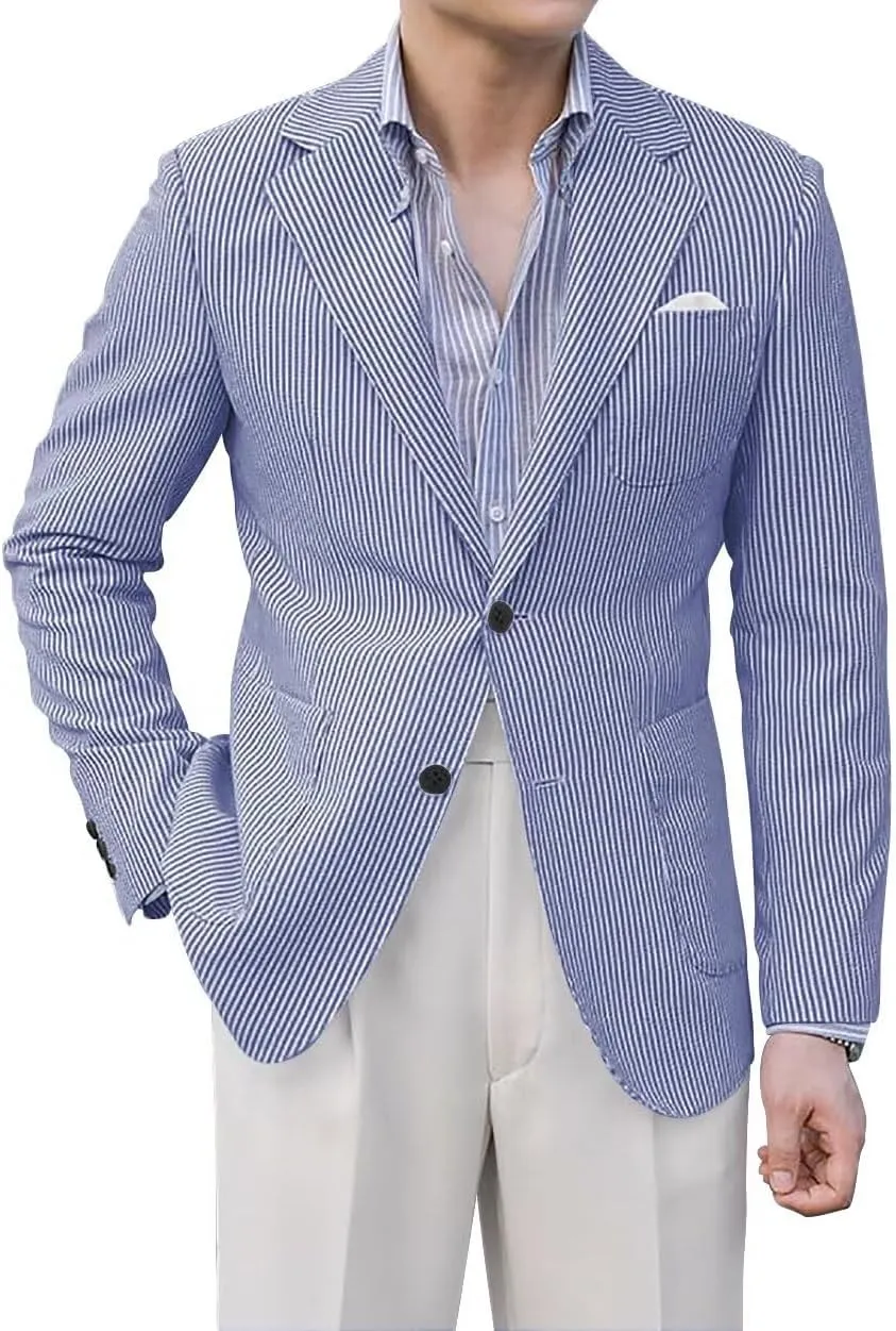 Mens Seersucker Suit Blazer for Men Casual Seersucker Suits for Men Lightweight Summer Seersucker Blazers for Wedding